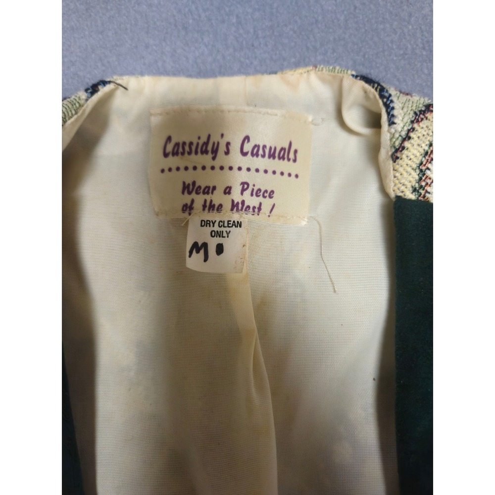 Cassidy's Casuals Vintage Southwestern Tapestry Vest Green Velvet Trim Med READ - Picture 3 of 7